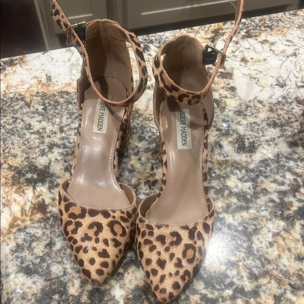 Steve Madden Leopard Print Pointed Toe Ankle-Strap Heels - Brown/Tan